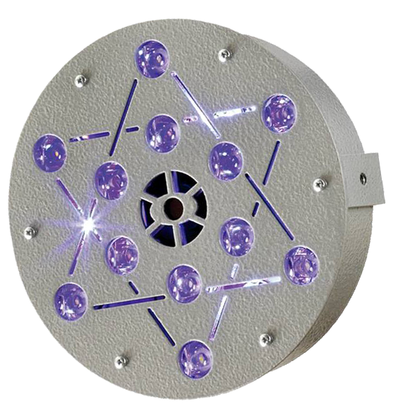 Détail rapproché de la lampe PandoraStar : 12 LED blanches en géométrie sacrée